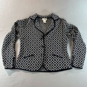 Talbots Women Black & White Polka Dot‎ Knit Blazer Jacket Size Small 100% Cotton